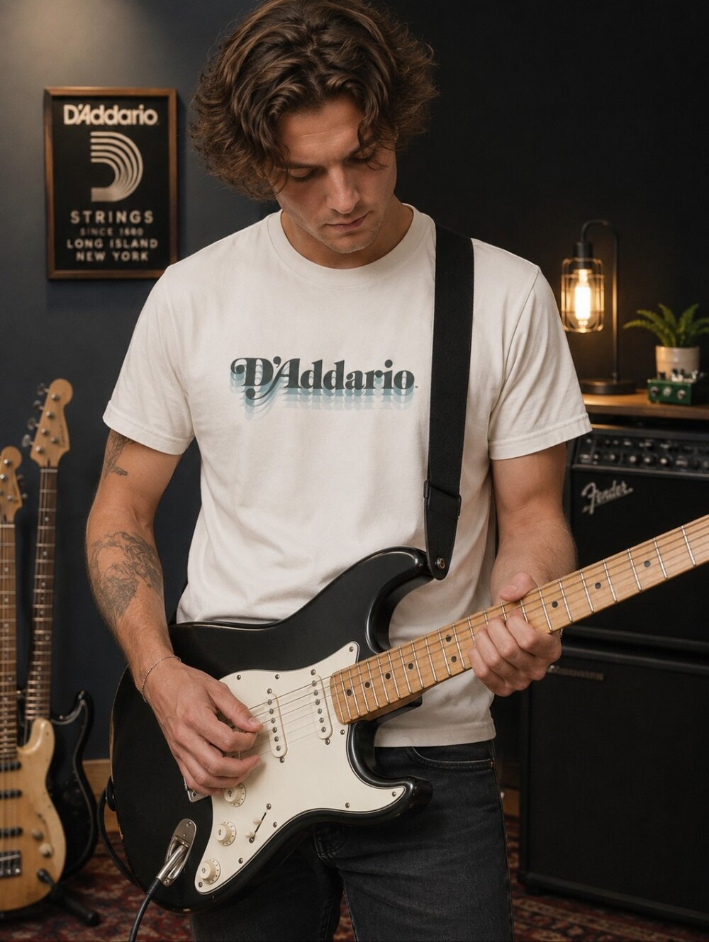 D’Addario Heritage T-Shirt Light Khaki Ecru Medium Limited Edition Made USA
